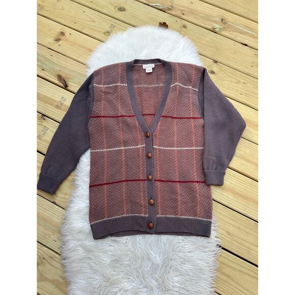 Vintage John Meyer Wool Stripe Chevron Button Sweater Cardigan - Picture 1 of 6